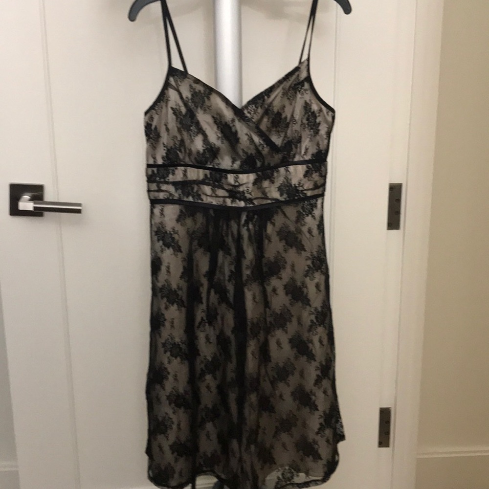 Black floral lace dress with beige lining Size S